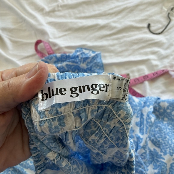 NWOT Blue Ginger Strapless Asymetrical Halter Dress Size Small Blue/White Print - Picture 7 of 7